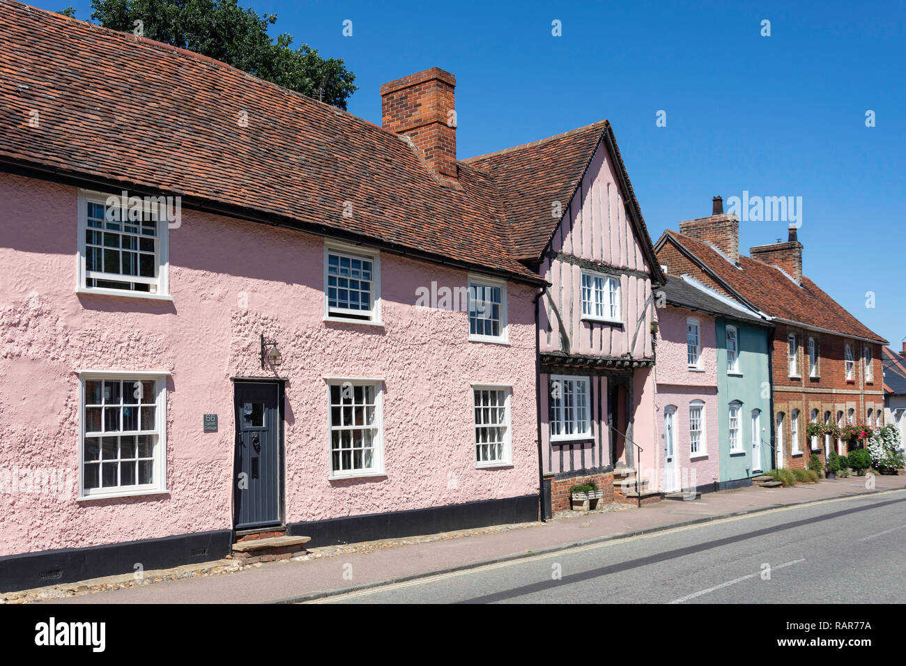 Periodo case, Church Street, Lavenham, Suffolk, Inghilterra, Regno Unito Foto Stock