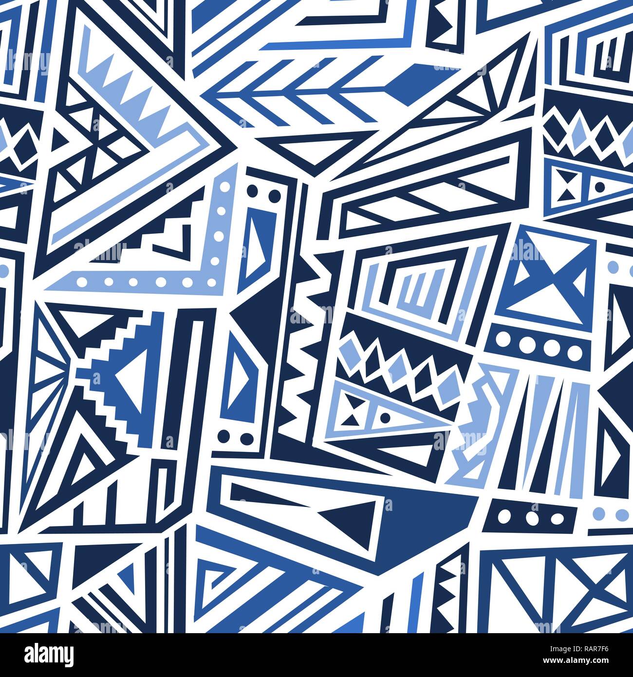Modello Boho vettore - stile etnico tessuto di moda design. Seamless piastrella di sfondo. Colori blu. Illustrazione Vettoriale