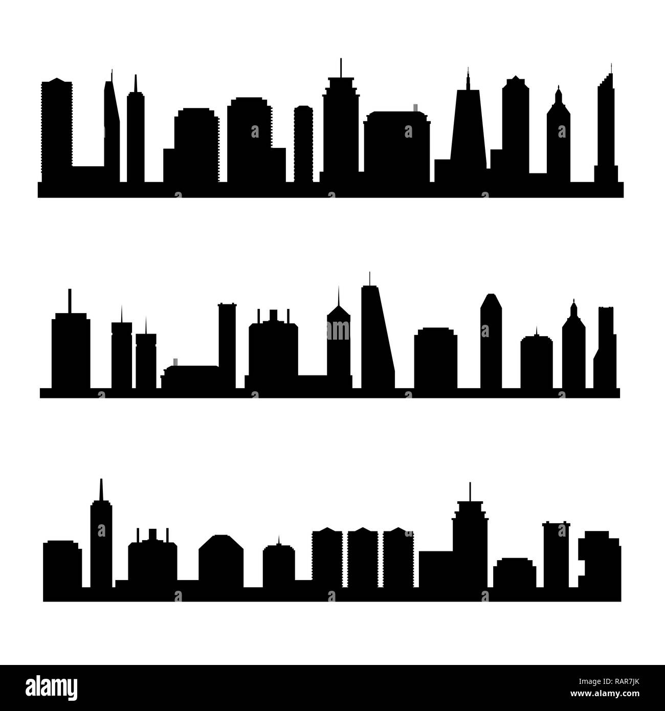 Generic skyline della città illustrazione vettoriale set. Paesaggio urbano. Illustrazione Vettoriale