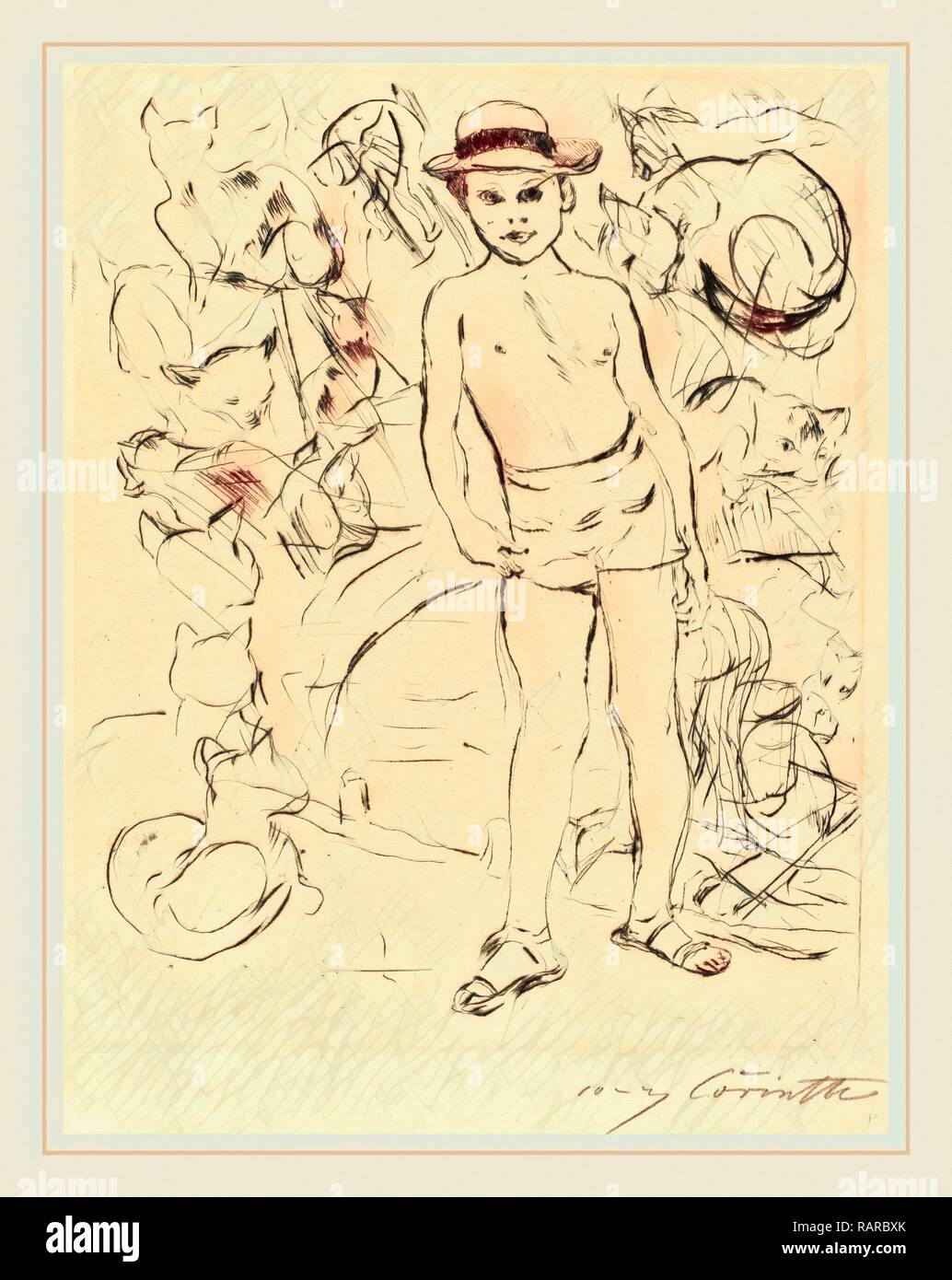 Lovis Corinth, ragazzo indossa Bathing-Trunks e cappello di paglia (Knabe mit Badehose und Strohhut), Tedesco, 1858-1925, 1915 reinventato Foto Stock