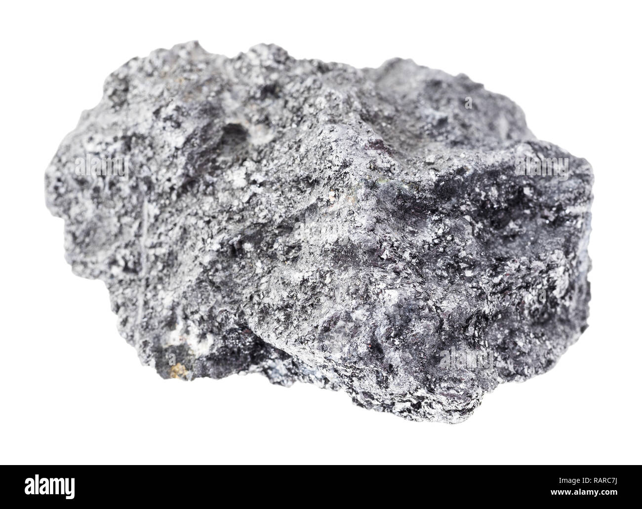 La fotografia macro di naturale minerale da collezione geologica - grafite grezza pietra su sfondo bianco Foto Stock