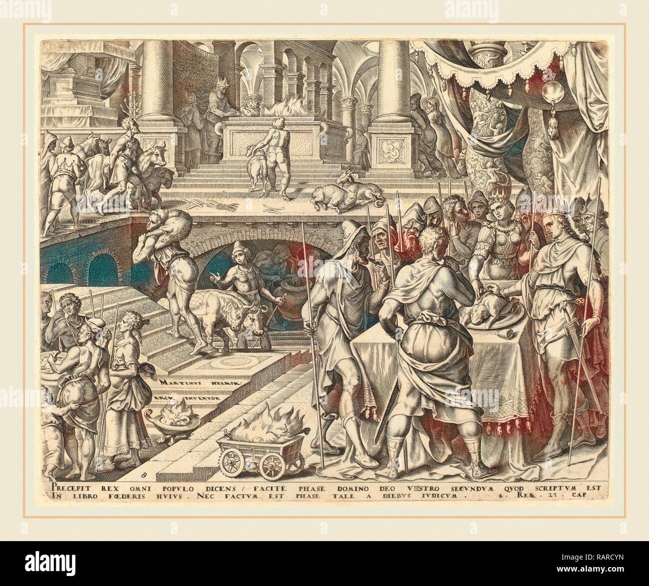 Philip Galle, storia di Giosia, fiammingo, 1537-1612, 1569, incisione. Reinventato da Gibon. Arte Classica con un moderno reinventato Foto Stock