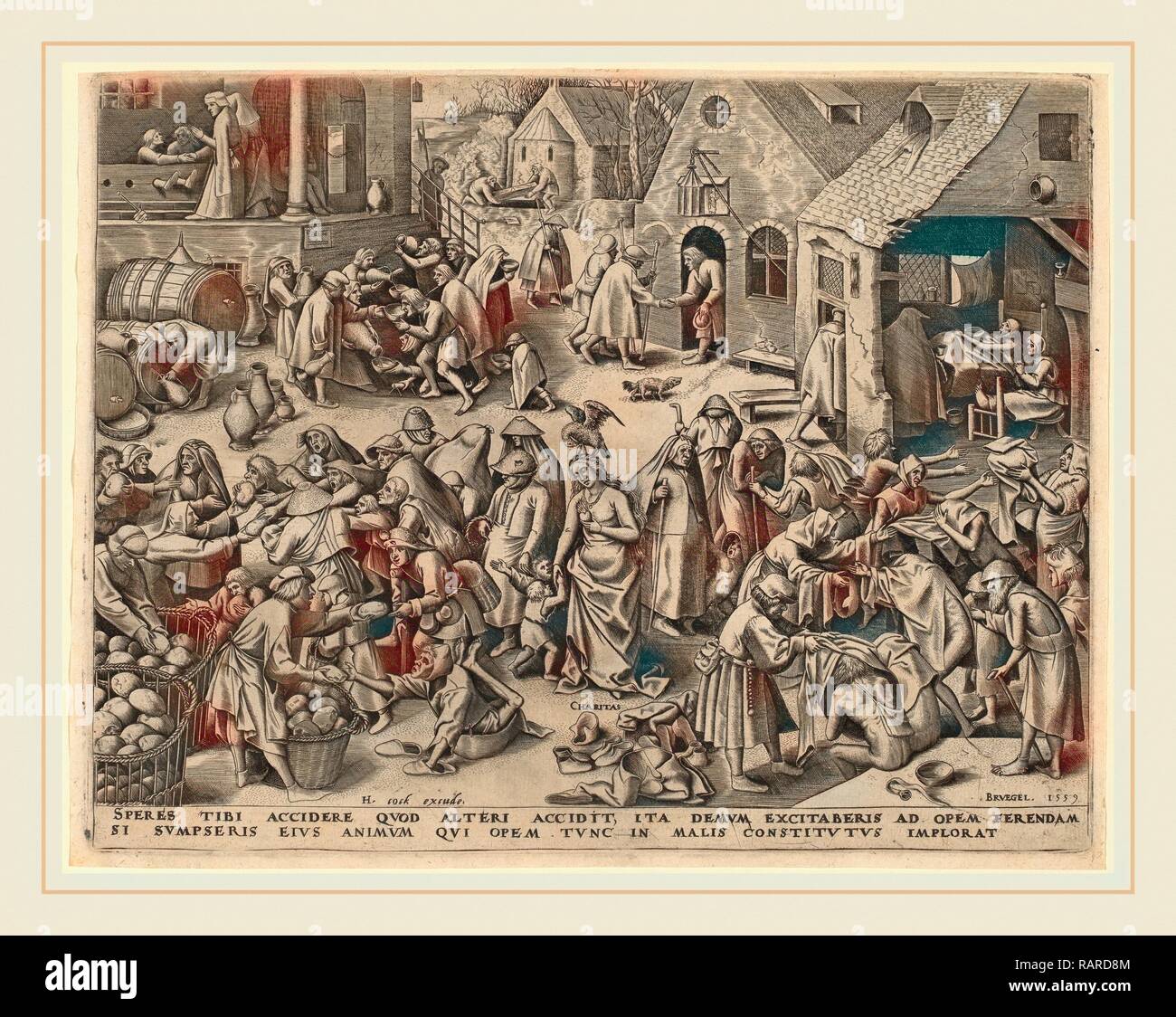 Attribuito a Philip Galle dopo Pieter Bruegel il Vecchio (fiammingo, 1537-1612), la carità, pubblicato in 1559, incisione reinventato Foto Stock