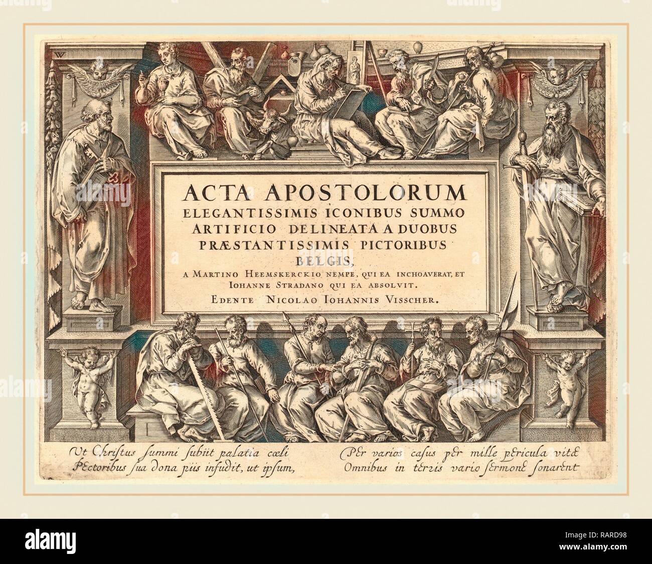 Philip Galle dopo Maerten van Heemskerck dopo Jan van der Straet (fiammingo, 1537-1612), pagina titolo, incisione reinventato Foto Stock