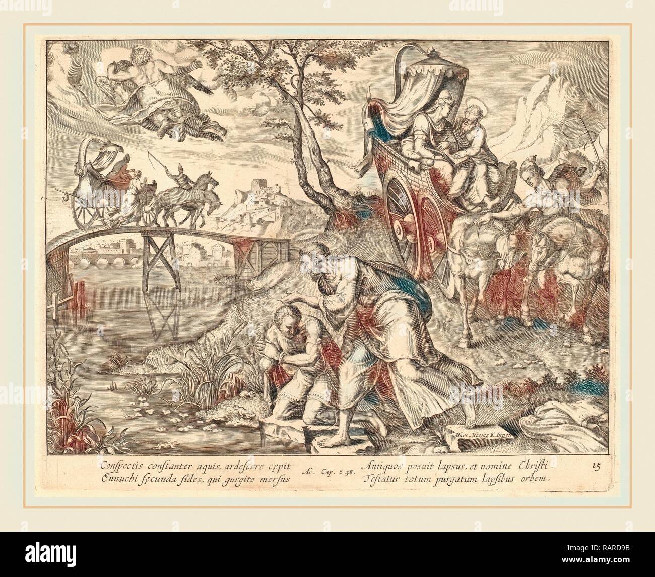 Philip Galle dopo Maerten van Heemskerck (fiammingo, 1537-1612), il battesimo dell'eunuco da San Filippo, incisione reinventato Foto Stock