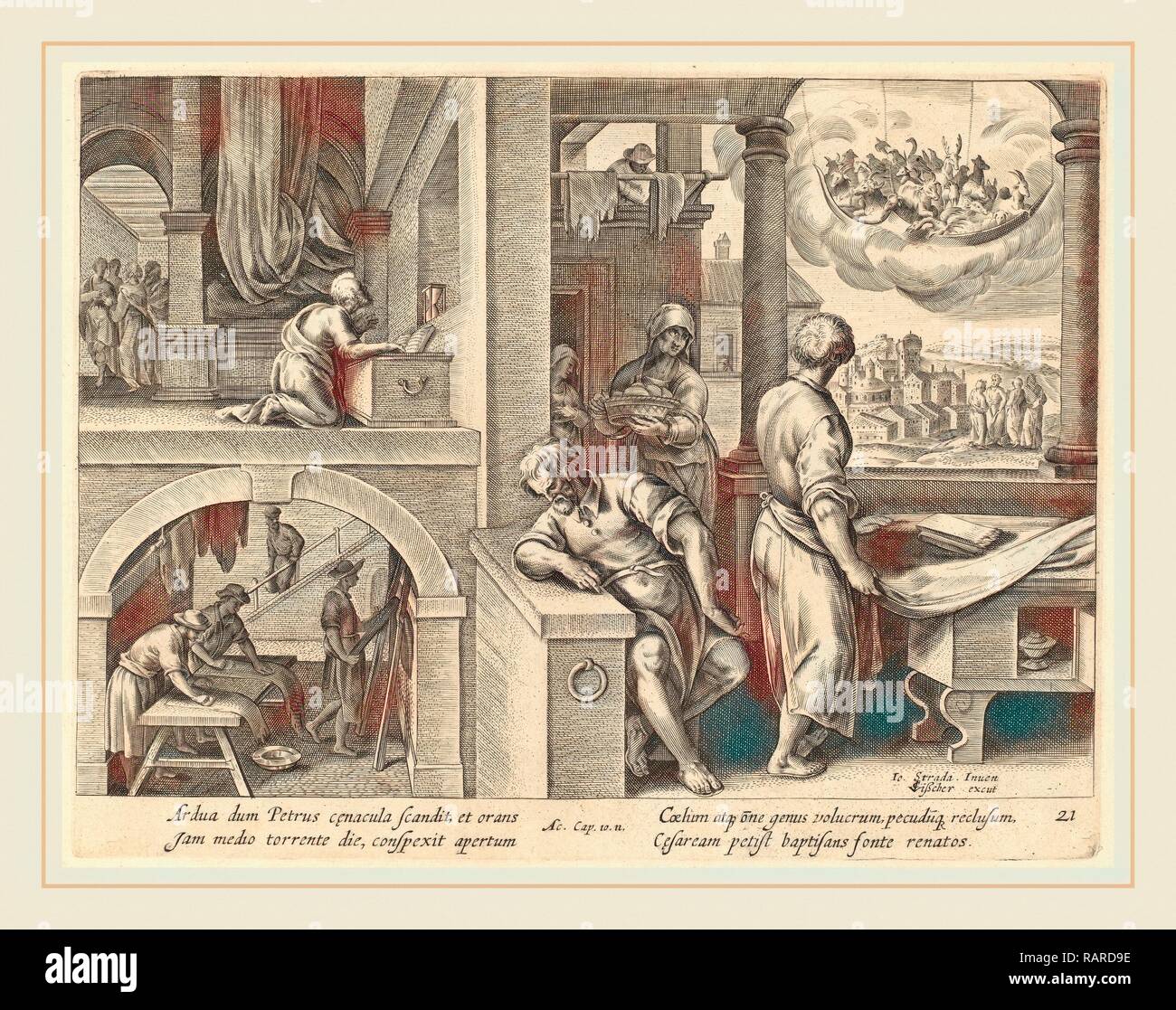 Philip Galle dopo Jan van der Straet (fiammingo, 1537-1612), la visione di San Pietro, incisione. Reinventato Foto Stock