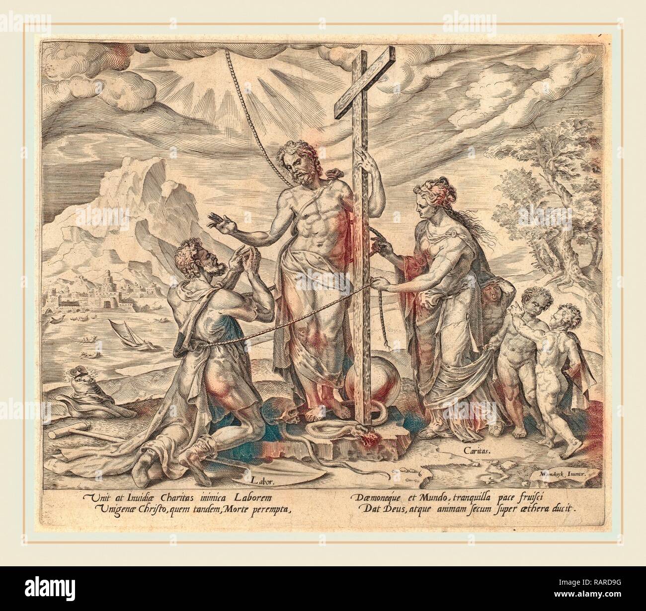 Philip Galle dopo Maerten van Heemskerck (fiammingo, 1537-1612), il lavoratore diligente uniti con Cristo dopo la morte reinventato Foto Stock