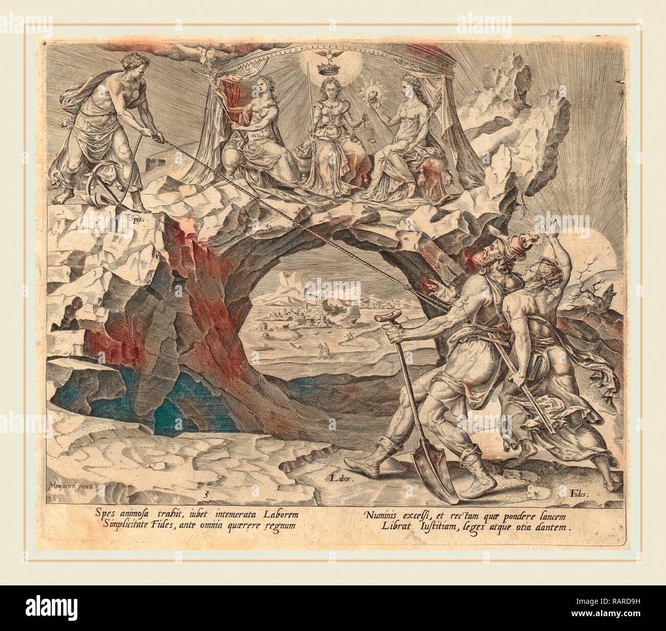 Philip Galle dopo Maerten van Heemskerck (fiammingo, 1537-1612), il lavoratore diligente aspiranti al Rightousness di reinventato Foto Stock