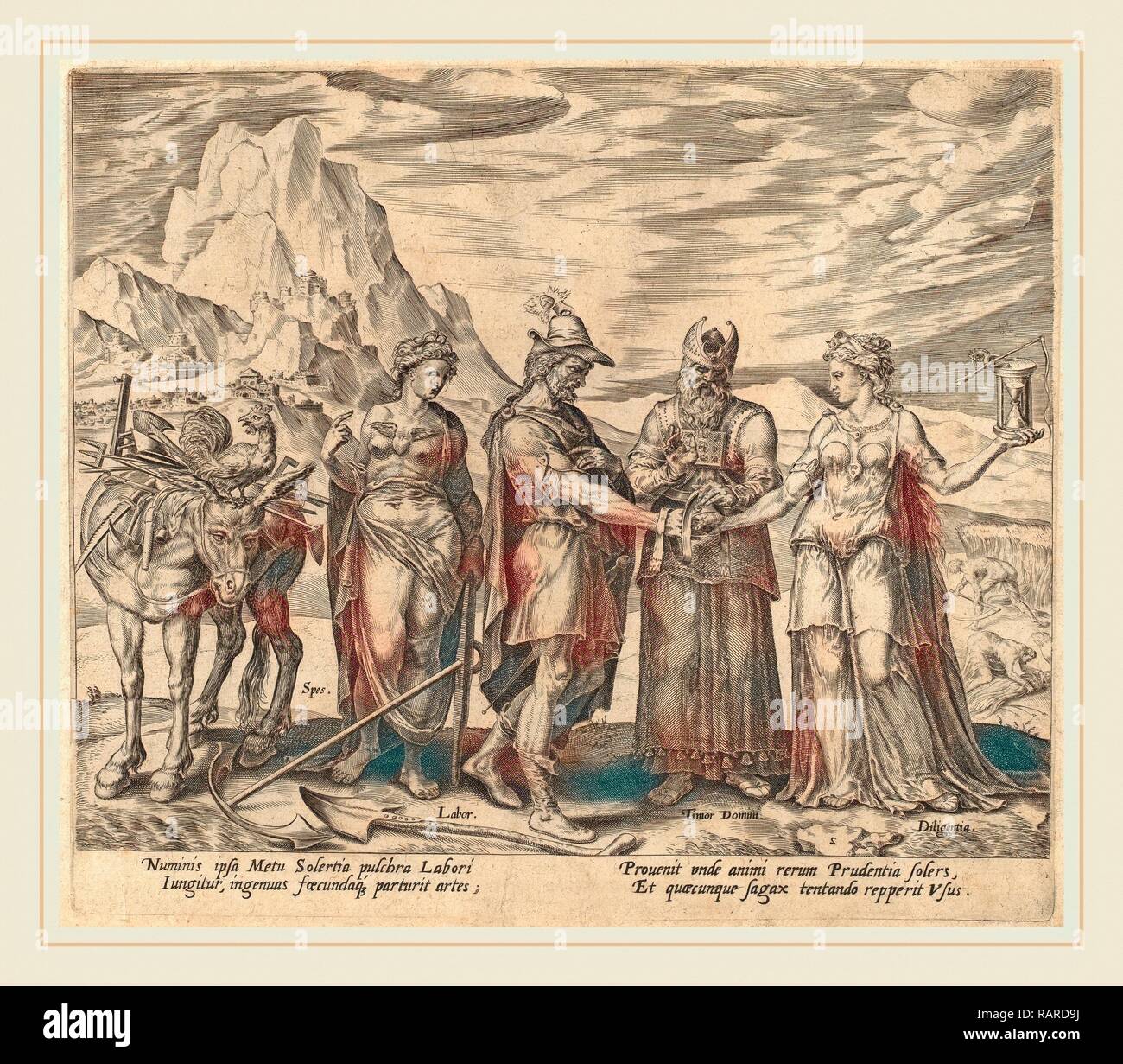 Philip Galle dopo Maerten van Heemskerck (fiammingo, 1537-1612), il matrimonio di manodopera e diligenza, 1572, incisione reinventato Foto Stock