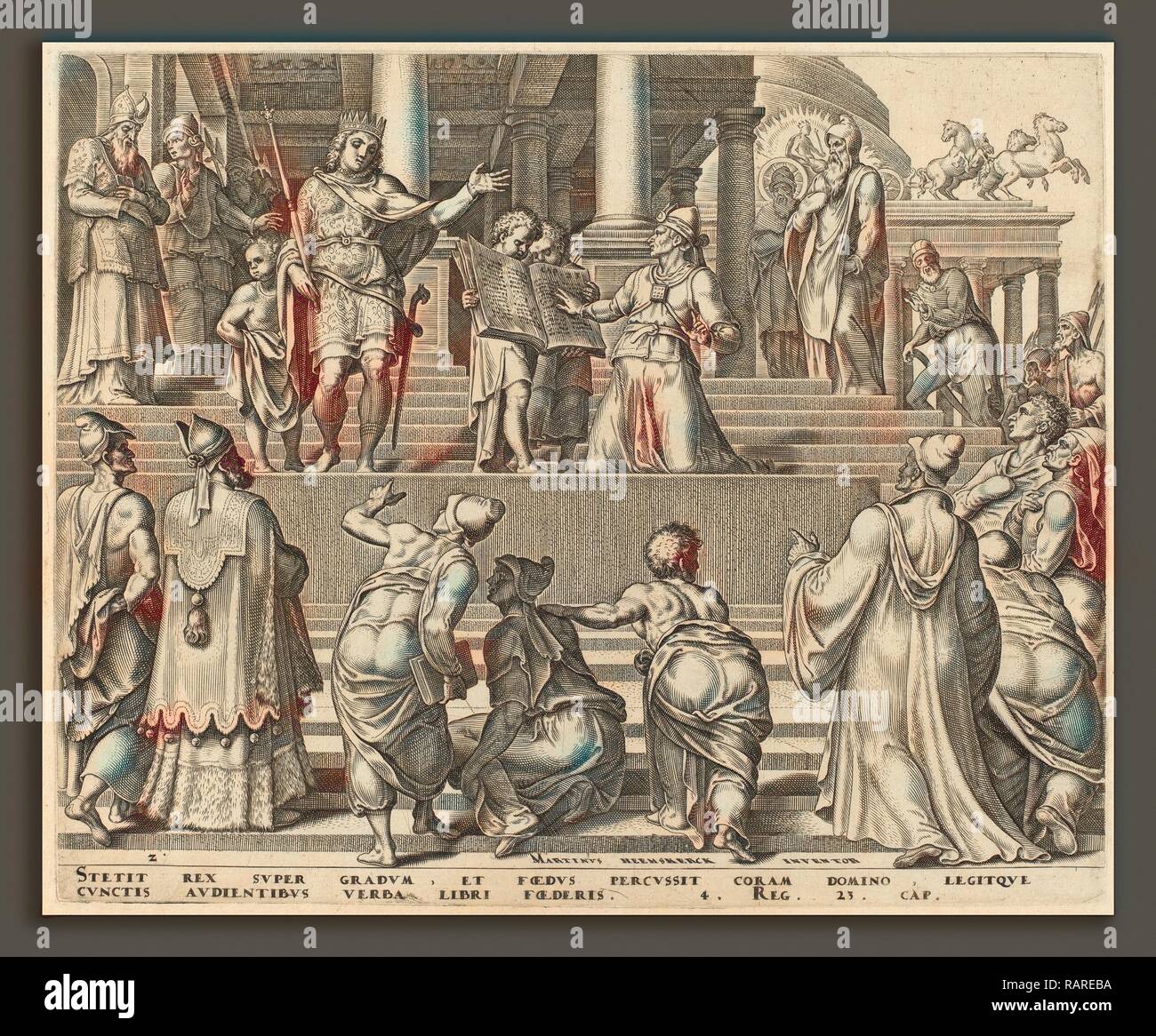 Philip Galle, storia di Giosia, fiammingo, 1537 - 1612, 1569, incisione. Reinventato da Gibon. Arte Classica con un moderno reinventato Foto Stock