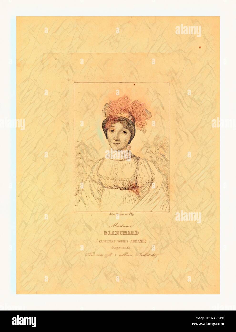 Madame Blanchard (Madeleine Sophie Armand) aeronaut Francese, Jules Porreau, sc., 1859. Reinventato da Gibon. Classic reinventato Foto Stock