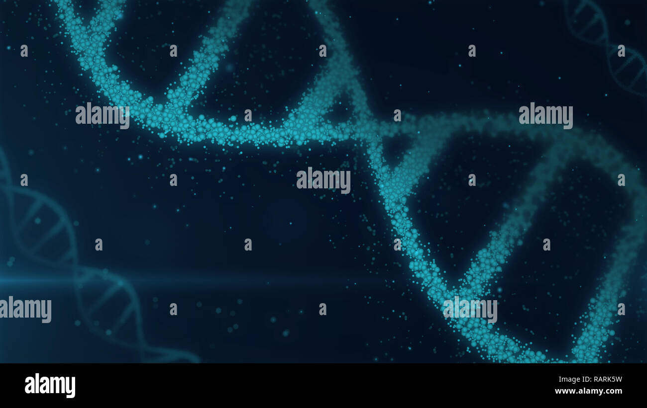 Elica di DNA molecole abstract 3D'illustrazione. La biotecnologia, la genetica e il concetto di scienza. Nuova tecnologia dello sfondo. Foto Stock