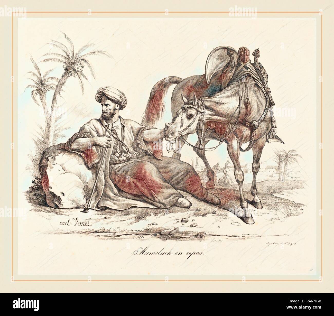 Carle Vernet (Francese, 1758-1836), un appoggio Mameluck, litografia. Reinventato da Gibon. Arte Classica con un moderno reinventato Foto Stock