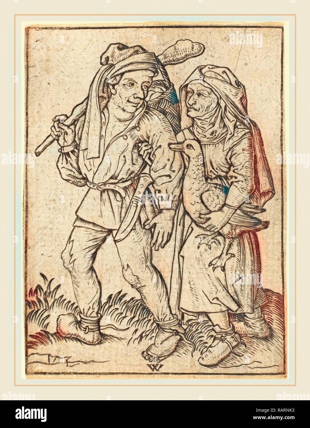 Wenzel von Olmutz dopo il Master del Housebook (tedesco, active 1481-1497), il contadino e la moglie con oca, c. 1490 reinventato Foto Stock
