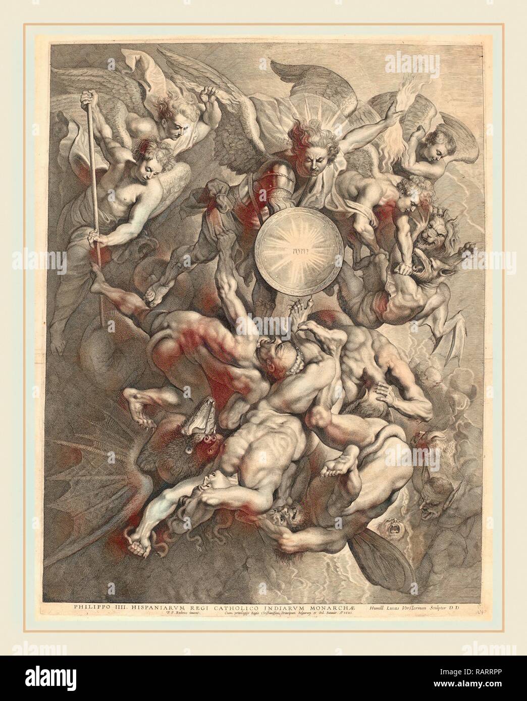 Emil Lucas Vorsterman dopo Sir Peter Paul Rubens (fiammingo, 1595-1675), la caduta degli angeli ribelli, 1621, incisione reinventato Foto Stock