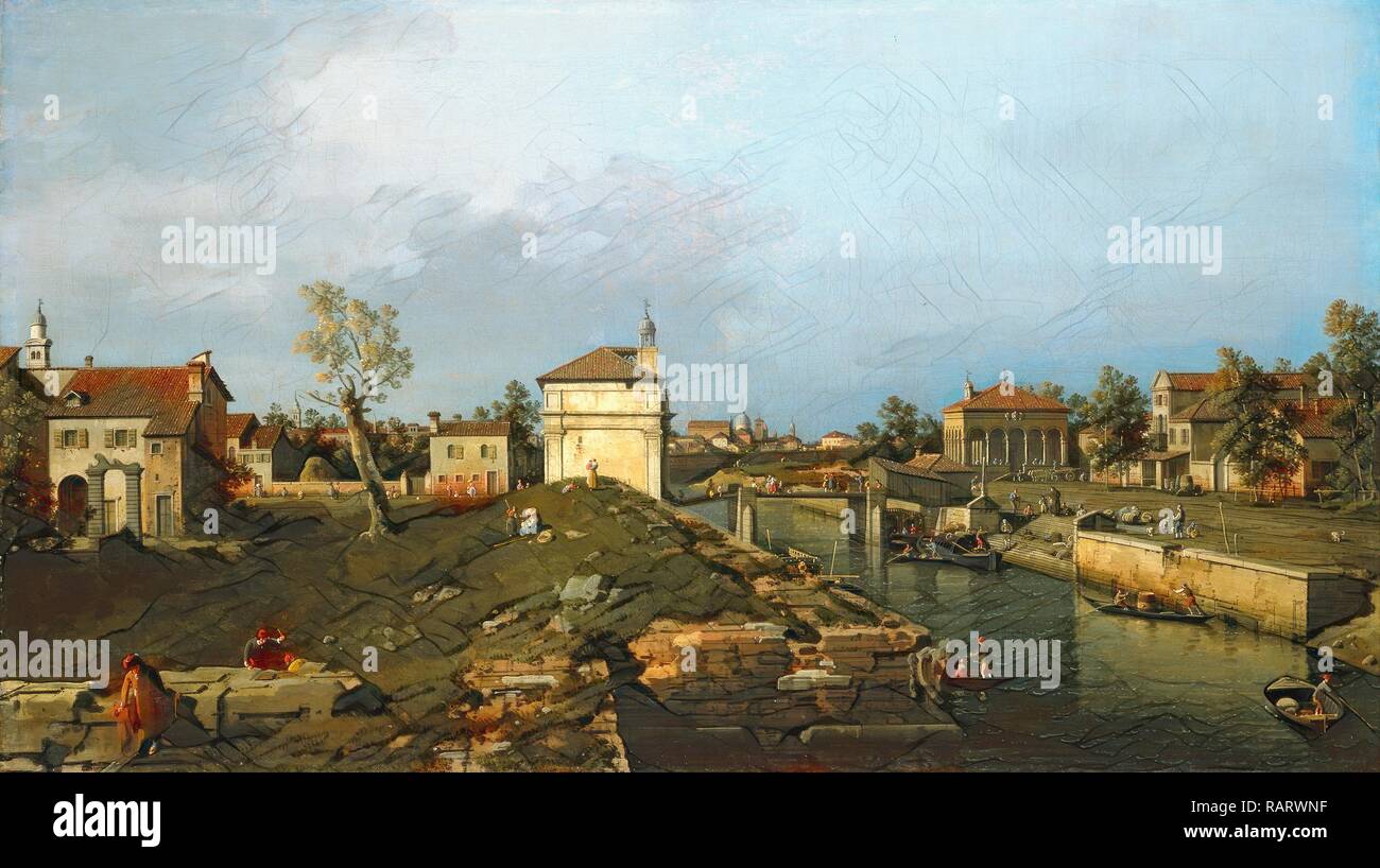 Il canaletto (Italiano, 1697-1768), la Porta Portello, Padova, c. 1741-1742, olio su tela. Reinventato da Gibon. Classic reinventato Foto Stock