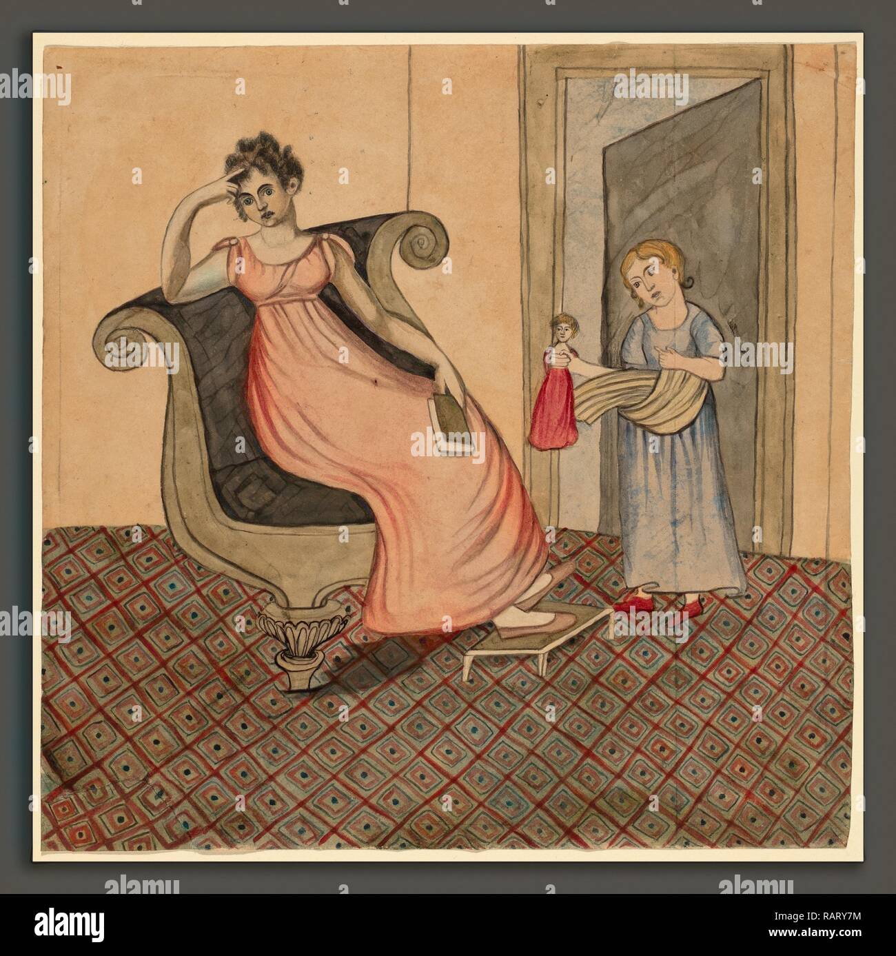 Eunice Pinney, la madre e il Bambino, americano, 1770 - 1849, c. 1815, penna e inchiostro nero e acquerello. Reinventato Foto Stock