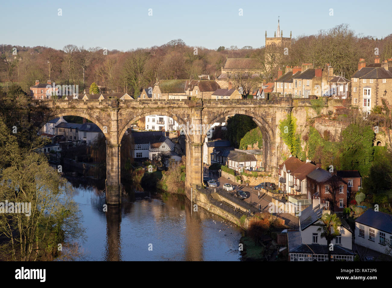 Knaresborough viadotto ferroviario ponte sopra il fiume Nidd, North Yorkshire, Inghilterra, Regno Unito Foto Stock