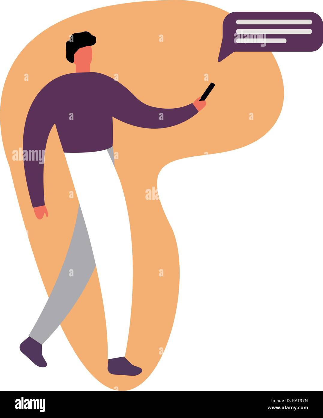 Lavoratore di ufficio uomo carattere visualizzato il messaggio. Vettore cartoon piatta illustrazione Illustrazione Vettoriale
