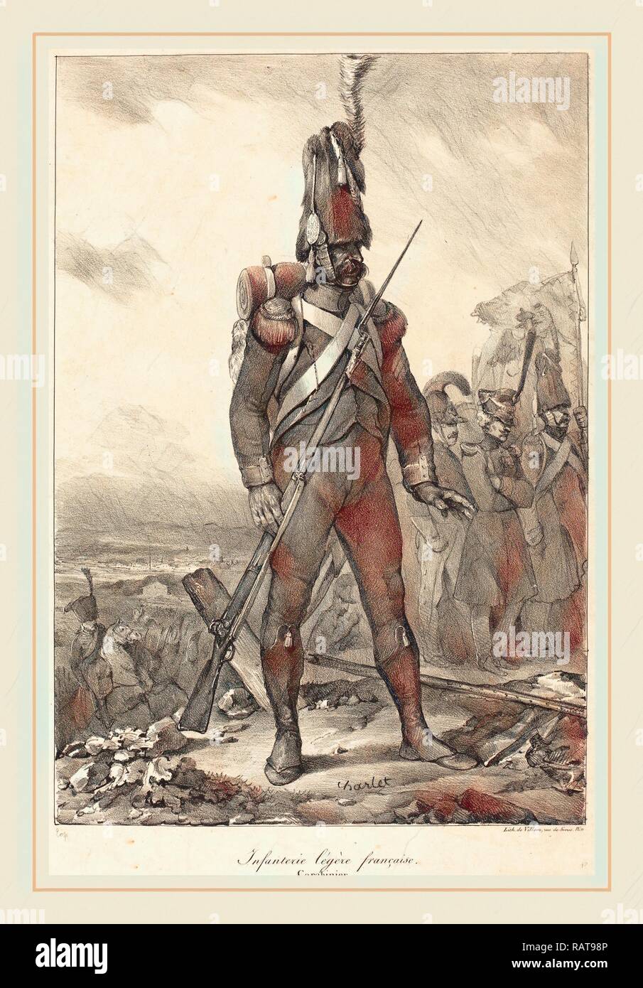 Nicolas-Toussaint Charlet (Francese, 1792-1845), Infanterie legère française, Carabinier, 1822, litografia. Reinventato Foto Stock