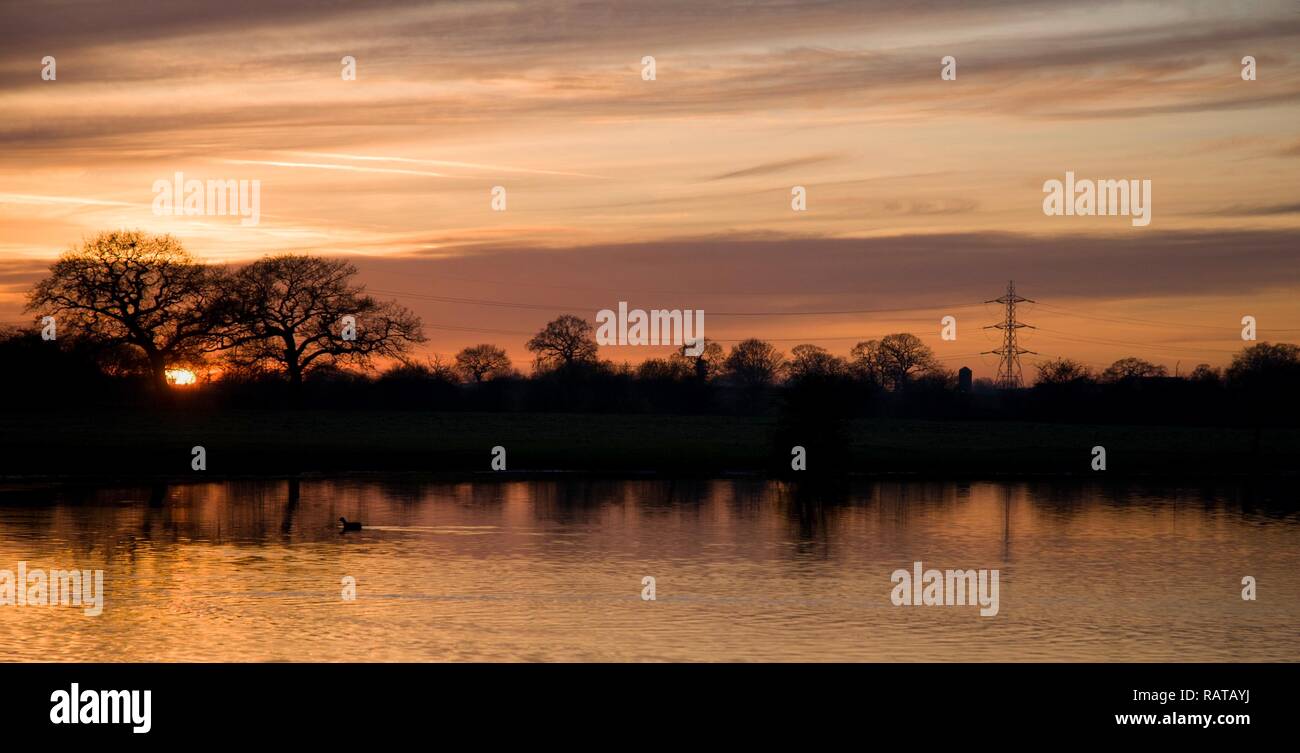 Tramonto sulla campagna di Cheshire Foto Stock