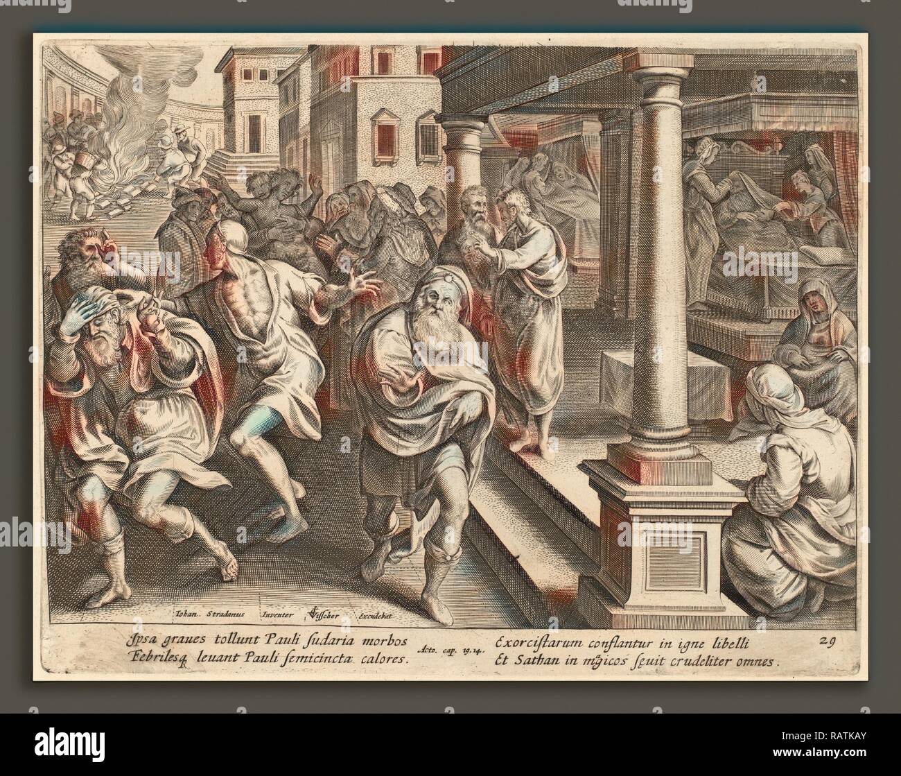 Philip Galle dopo Jan van der Straet (fiammingo, 1537 - 1612), San Paolo guida fuori gli spiriti malvagi, incisione reinventato Foto Stock