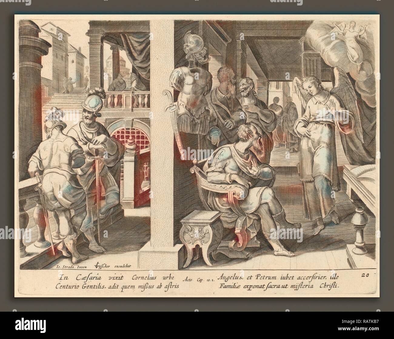 Philip Galle dopo Jan van der Straet (fiammingo, 1537 - 1612), l'angelo comandi Cornelio per recuperare San Pietro reinventato Foto Stock