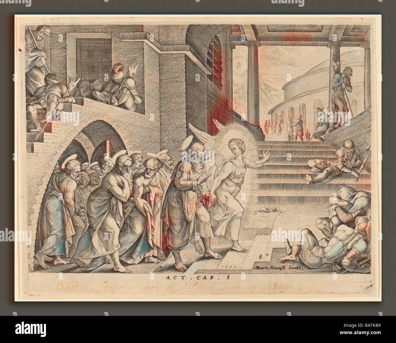 Philip Galle dopo Maerten van Heemskerck (fiammingo, 1537 - 1612), gli Apostoli consegnati dal carcere da un angelo reinventato Foto Stock