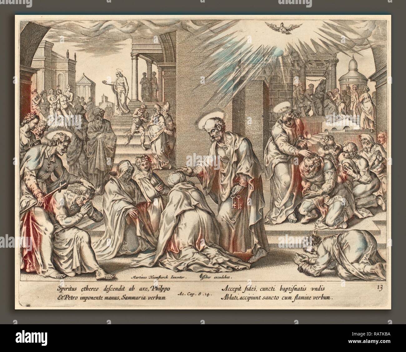 Philip Galle dopo Maerten van Heemskerck (fiammingo, 1537 - 1612), il Popolo di Samaria ricevere la parola di Dio reinventato Foto Stock