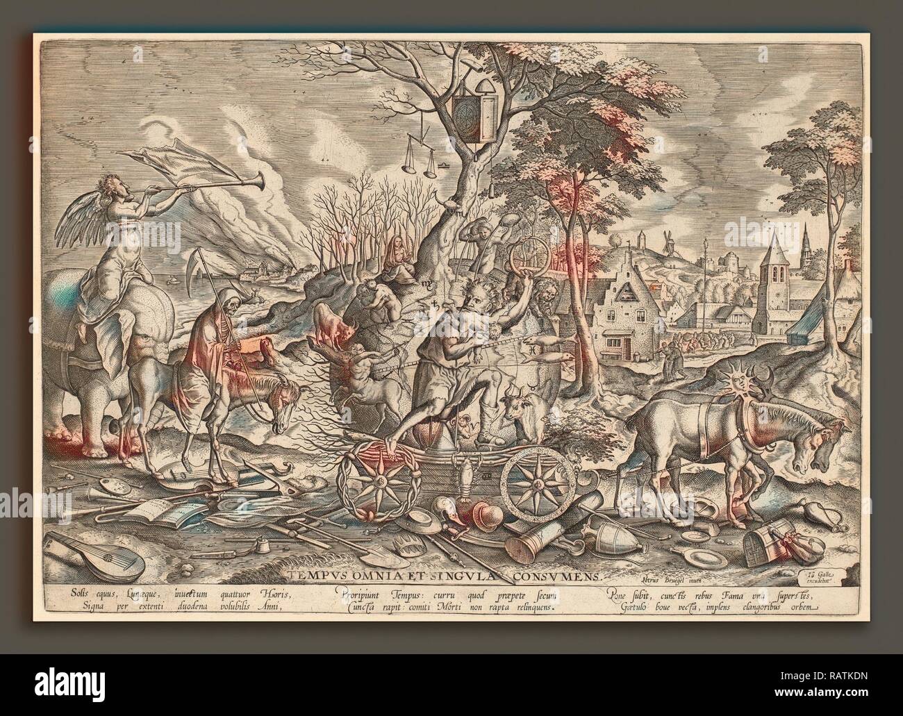 Philip Galle dopo Pieter Bruegel il Vecchio (fiammingo, 1537 - 1612), il Trionfo del tempo, incisione. Reinventato Foto Stock