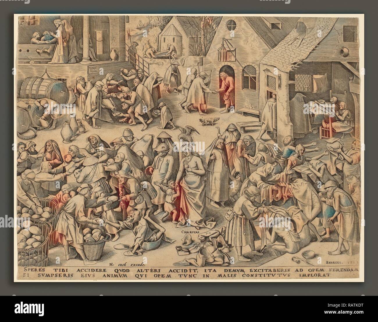 Attribuito a Philip Galle dopo Pieter Bruegel il Vecchio (fiammingo, 1537 - 1612), la carità [recto], pubblicata 1559 reinventato Foto Stock