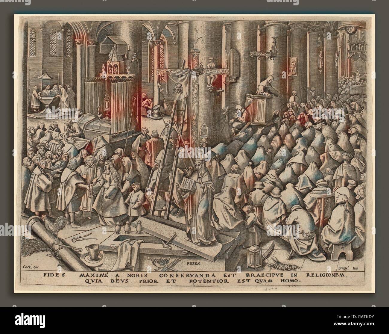 Attribuito a Philip Galle dopo Pieter Bruegel il Vecchio (fiammingo, 1537 - 1612), la Fede, pubblicato in 1559, incisione reinventato Foto Stock