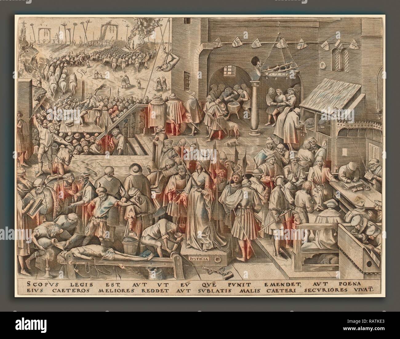 Attribuito a Philip Galle dopo Pieter Bruegel il Vecchio (fiammingo, 1537 - 1612), la giustizia, pubblicato in 1559, incisione reinventato Foto Stock
