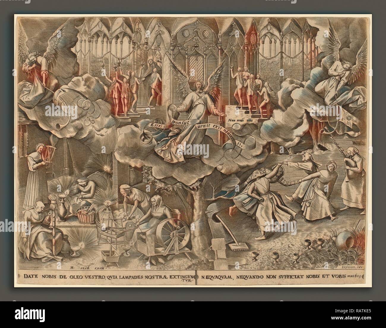 Attribuito a Philip Galle dopo Pieter Bruegel il Vecchio (fiammingo, 1537 - 1612), la parabola del saggio e stolto reinventato Foto Stock