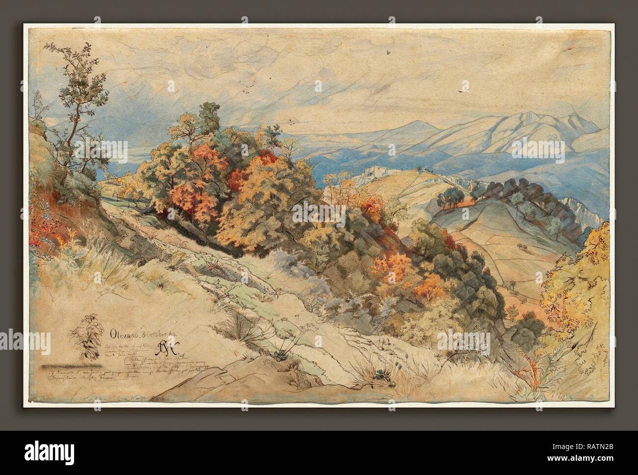 Carl Wilhelm Müller (tedesco, 1839 - 1904), il sole e la pioggia della Serpentara vicino a Olevano, 1869, penna e il marrone ed il grigio reinventato Foto Stock