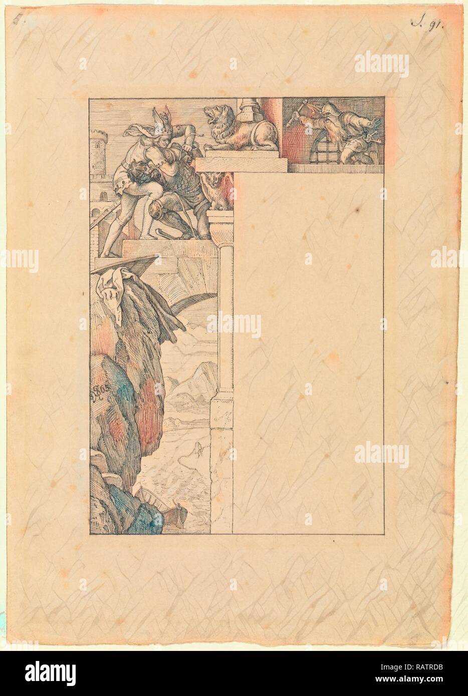 Siegfried battaglie con il gatekeeper come approcci Alberich, Julius Schnorr von Carolsfeld, Tedesco, 1794 - 1872 reinventato Foto Stock