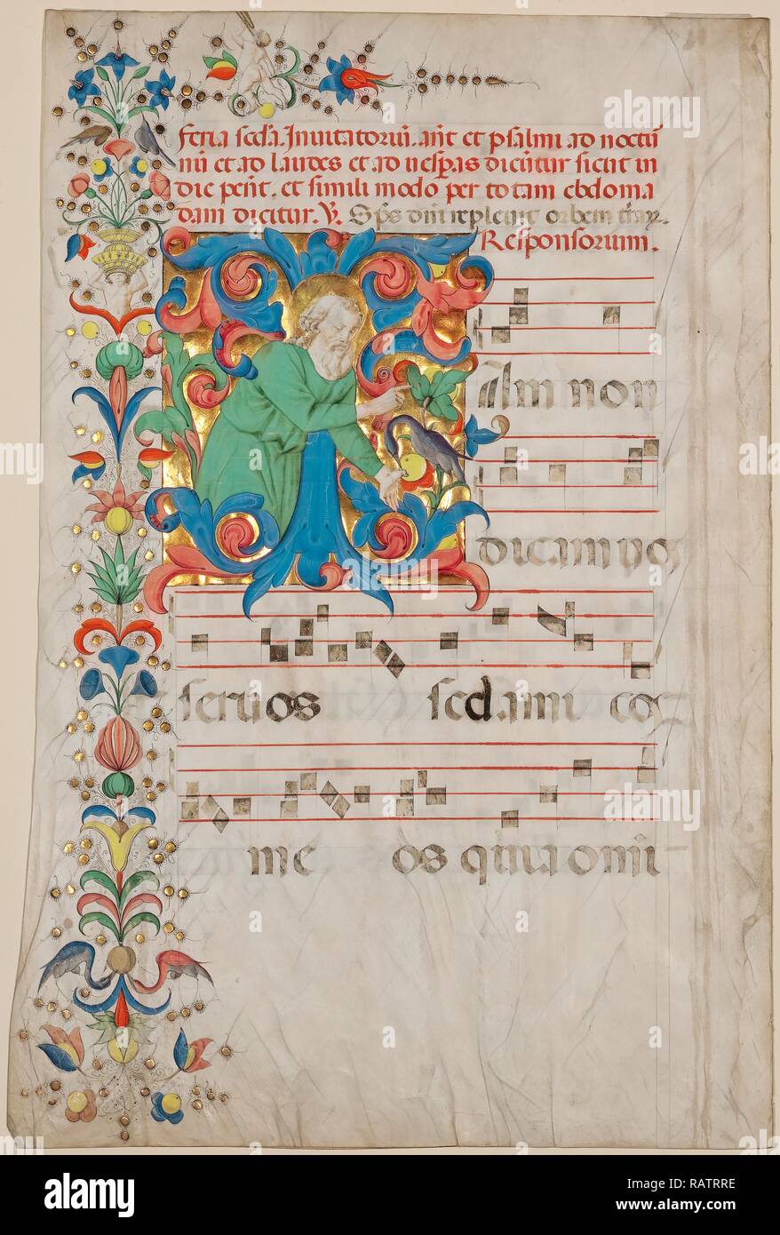 Bifolium da un antiphonal, Francesco di Antonio del Chierico, Italiano, 1433 - 1484, attivo 1452, Firenze, Italia reinventato Foto Stock