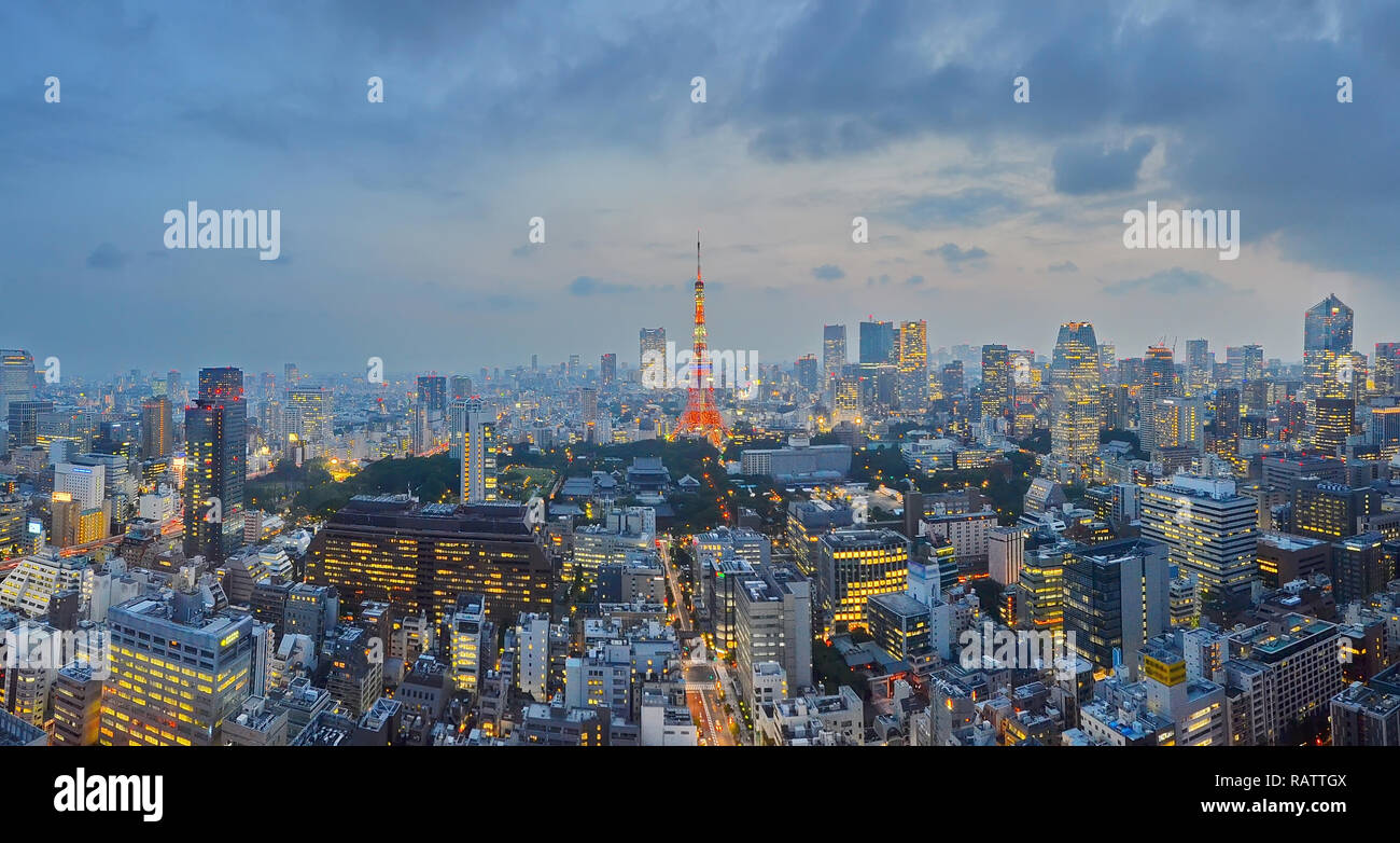 Paesaggio urbano di Tokyo di notte Foto Stock