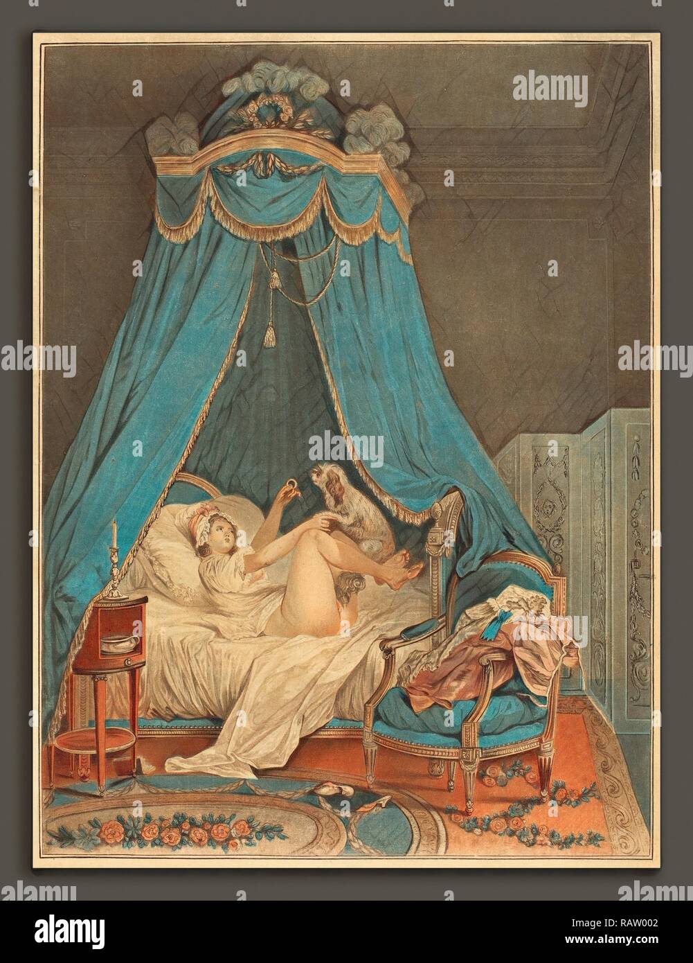 Jean-Baptiste Chapuy dopo Nicolas Lavreince (francese, c. 1760 - 1802), Le Petit favori, acquatinta a colori e attacco reinventato Foto Stock