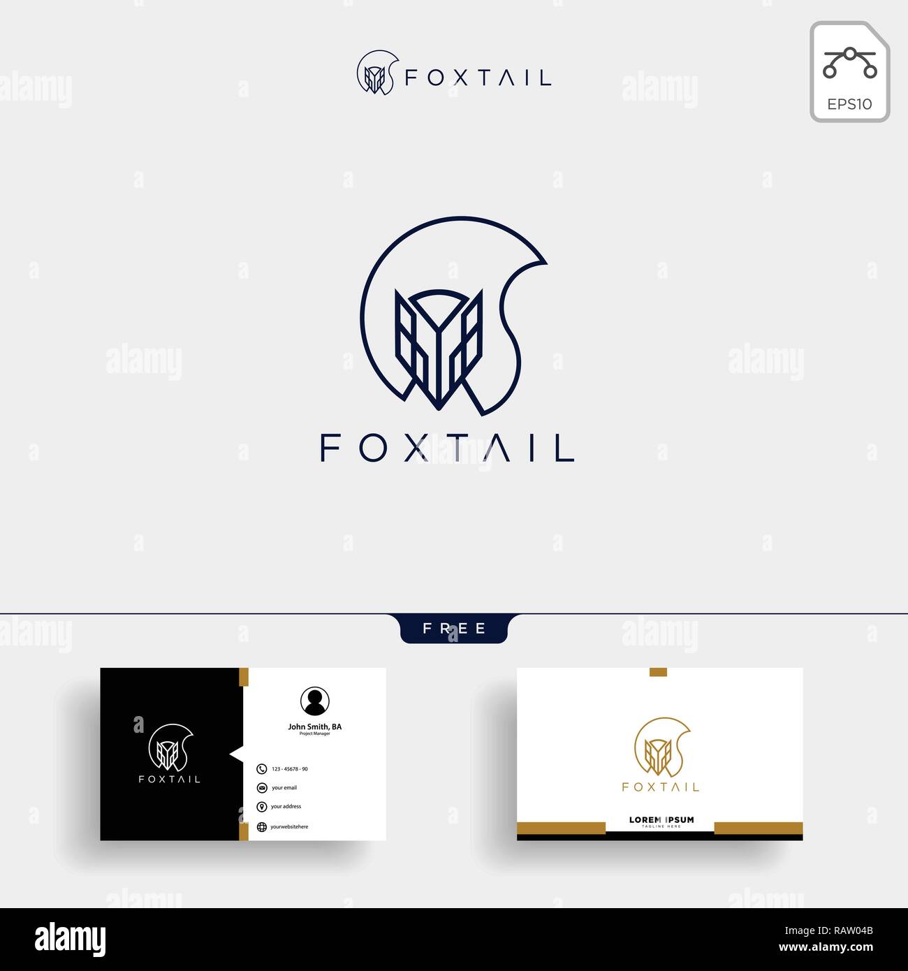 Fox Tail logo monolinea modello illustation vettoriale e business card design Illustrazione Vettoriale