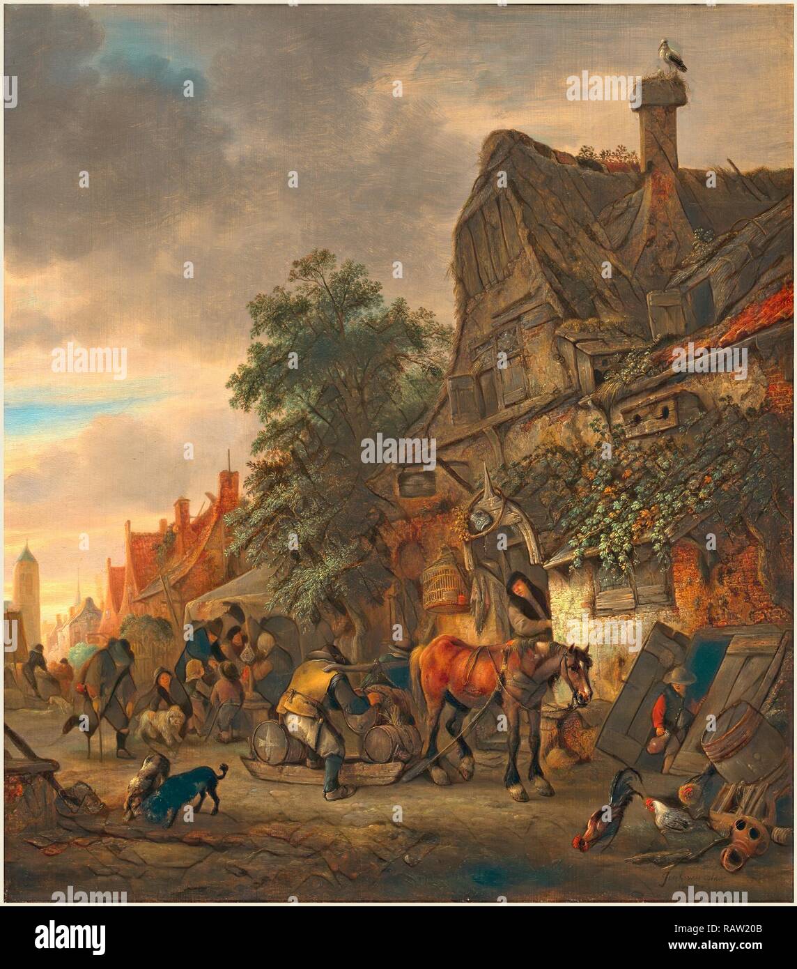 Isack van Ostade, olandese (1621-1649), operai prima di una locanda, 1645, olio su pannello. Reinventato da Gibon. Arte Classica con reinventato Foto Stock