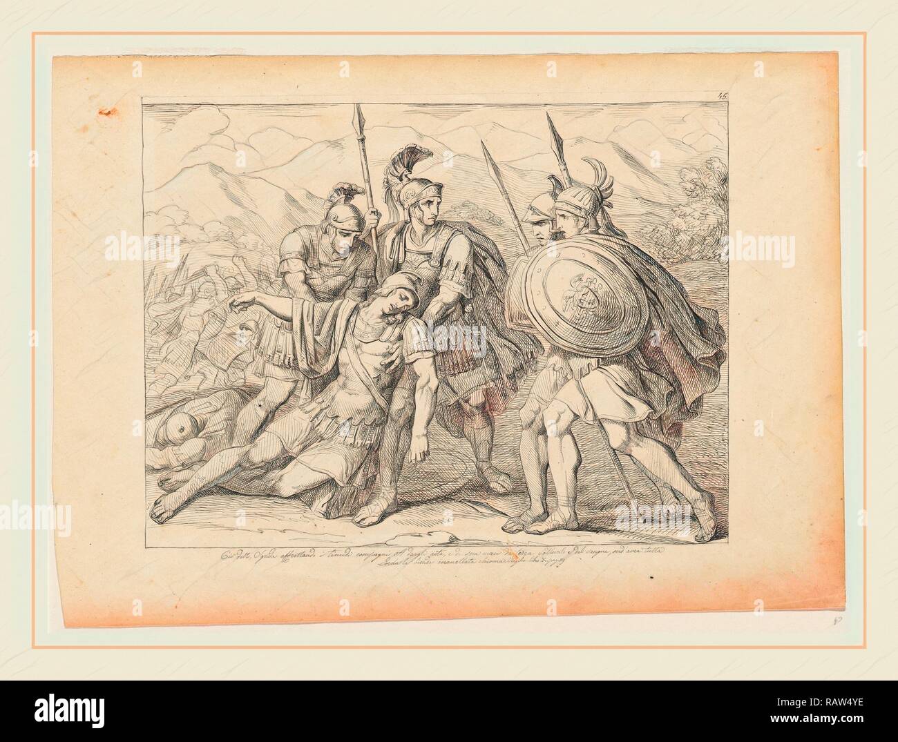 Bartolomeo Pinelli, italiano (1781-1835), quattro guerrieri sostenendo i loro morti il compagno, inizi del XIX secolo, penna e reinventato Foto Stock