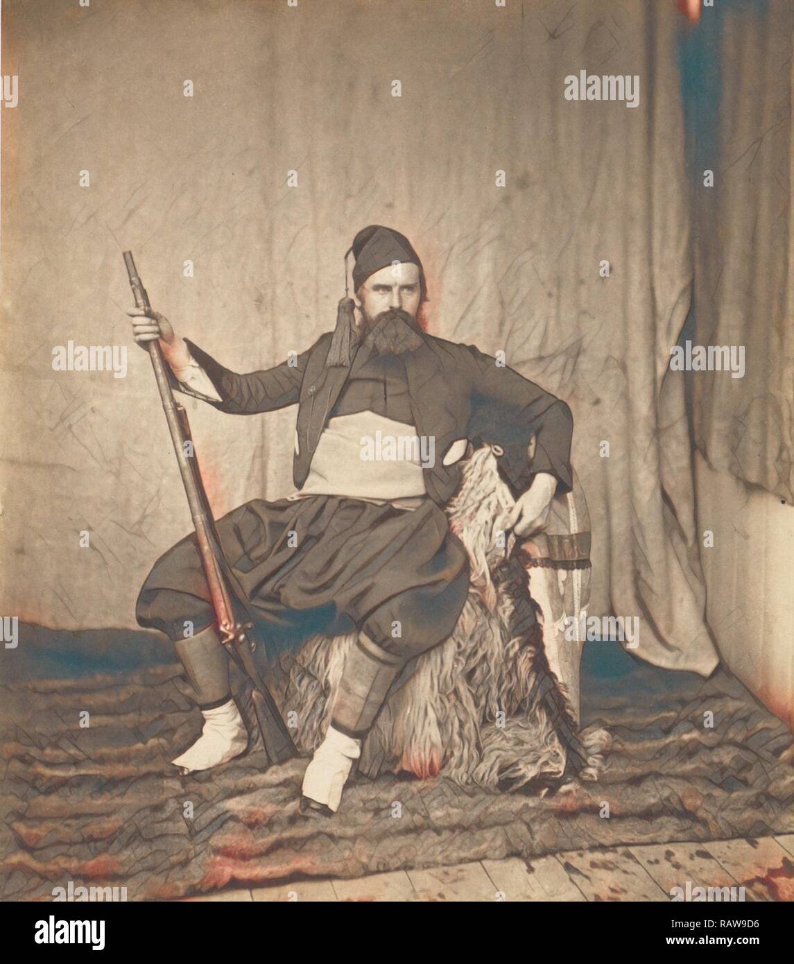 Autoritratto in Zouave uniforme, Roger Fenton, inglese, 1819 - 1869, Crimea, Europa, 1855, albume silver stampa reinventato Foto Stock