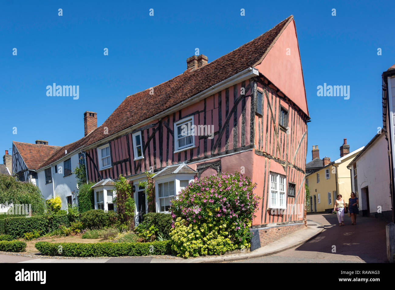 Periodo di legno a cottage, High Street, Lavenham, Suffolk, Inghilterra, Regno Unito Foto Stock
