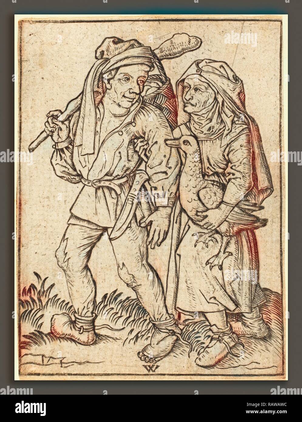 Wenzel von Olmutz dopo il Master del Housebook (tedesco, active 1481-1497), il contadino e la moglie con oca, c. 1490 reinventato Foto Stock
