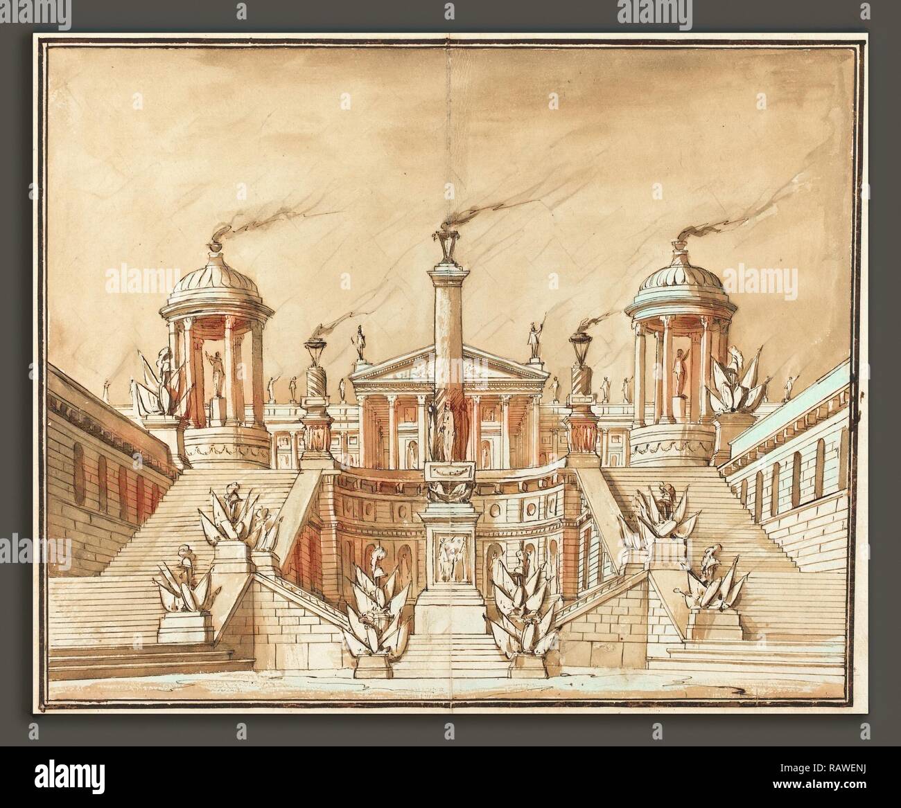 Pietro Gonzaga (italiano, 1751 - 1831), la fantasia di un Campidoglio antico con trofei e Grand scale, c. 1800, penna reinventato Foto Stock