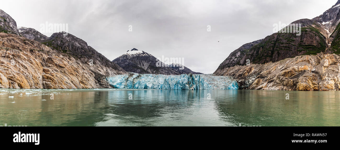 Vista panoramica del braccio Endicott ghiacciaio in Tracy Arm-Fjords terrore deserto, Alaska Foto Stock