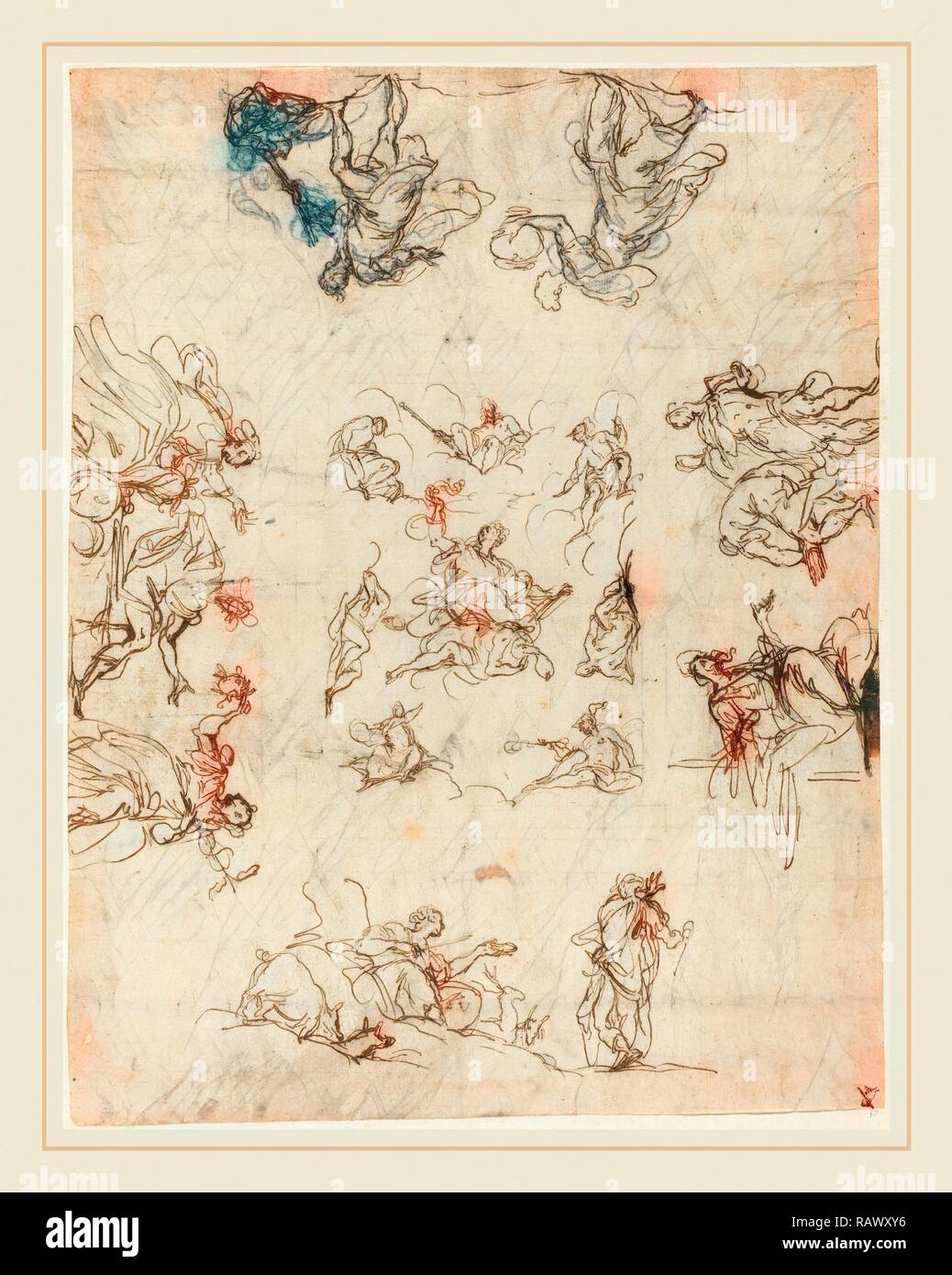 Alessandro Maganza, italiano (1556-1640), un soffitto compartimentate con allegorie e miti, 1590-1600, penna e marrone reinventato Foto Stock