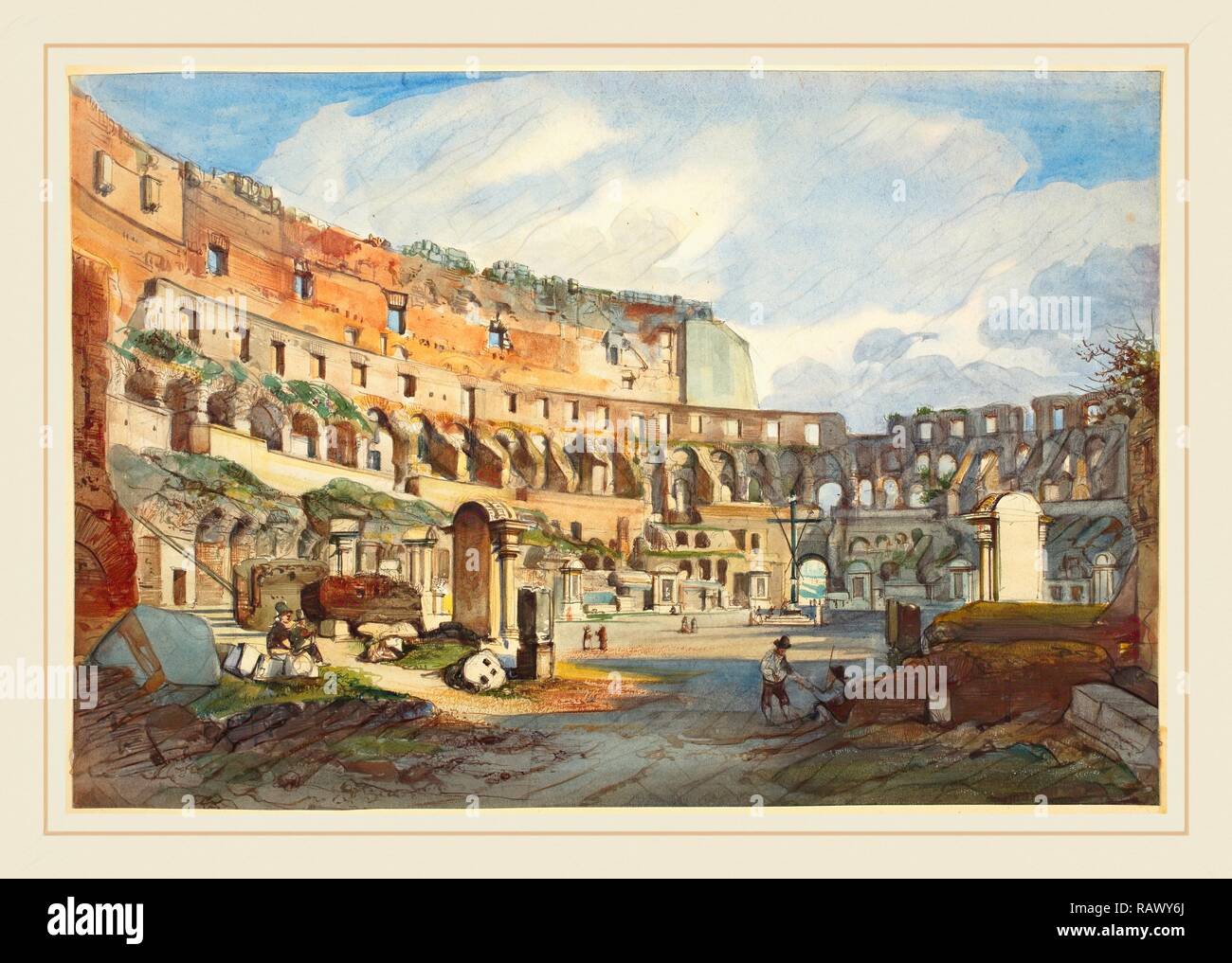 Ippolito Caffi, italiano (1809-1866), Interno del Colosseo, acquarello e tempera su Grafite su carta intessuta reinventato Foto Stock