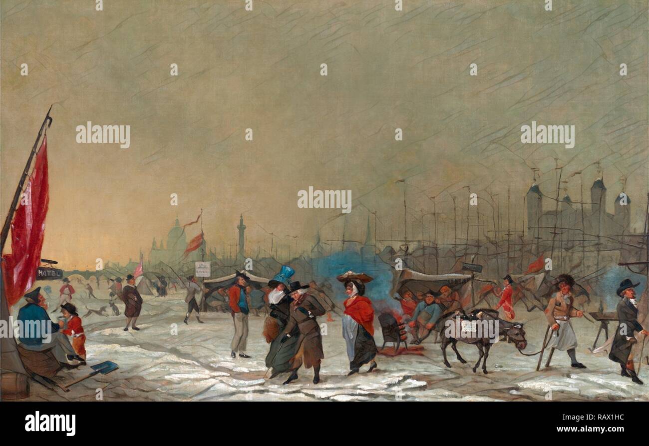 La brina sul Tamigi Il Tamigi ghiacciato, vicino alla Torre di Londra, Londra Samuel Collings, active 1784-1795 reinventato Foto Stock